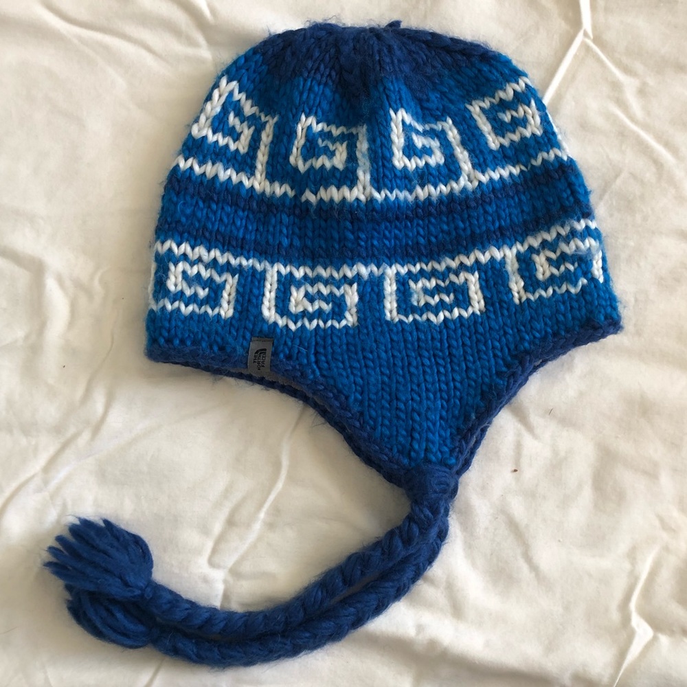 North Face wool winter hat with tassels